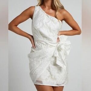 Showpo Brailey One Shoulder‎ Wrap Front Mini Dress Bridal Women's Size 14 NEW